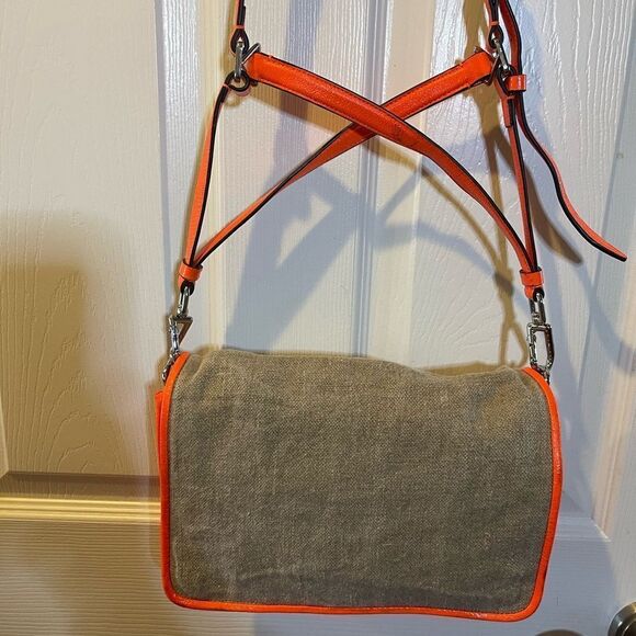 Theyskens Theory Flap Shoulder/crossbody Bag neon orange leather & khaki fabric - Picture 2 of 16